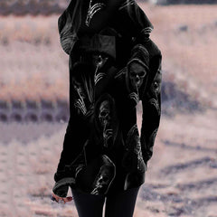 Vintage Halloween Skull Print Zip Hoodie