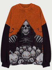 Halloween Pumpkin Lich Pattern Washed Sweatshirt