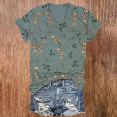 Fun Dancing Skull Plant Print Women's T-Shirt