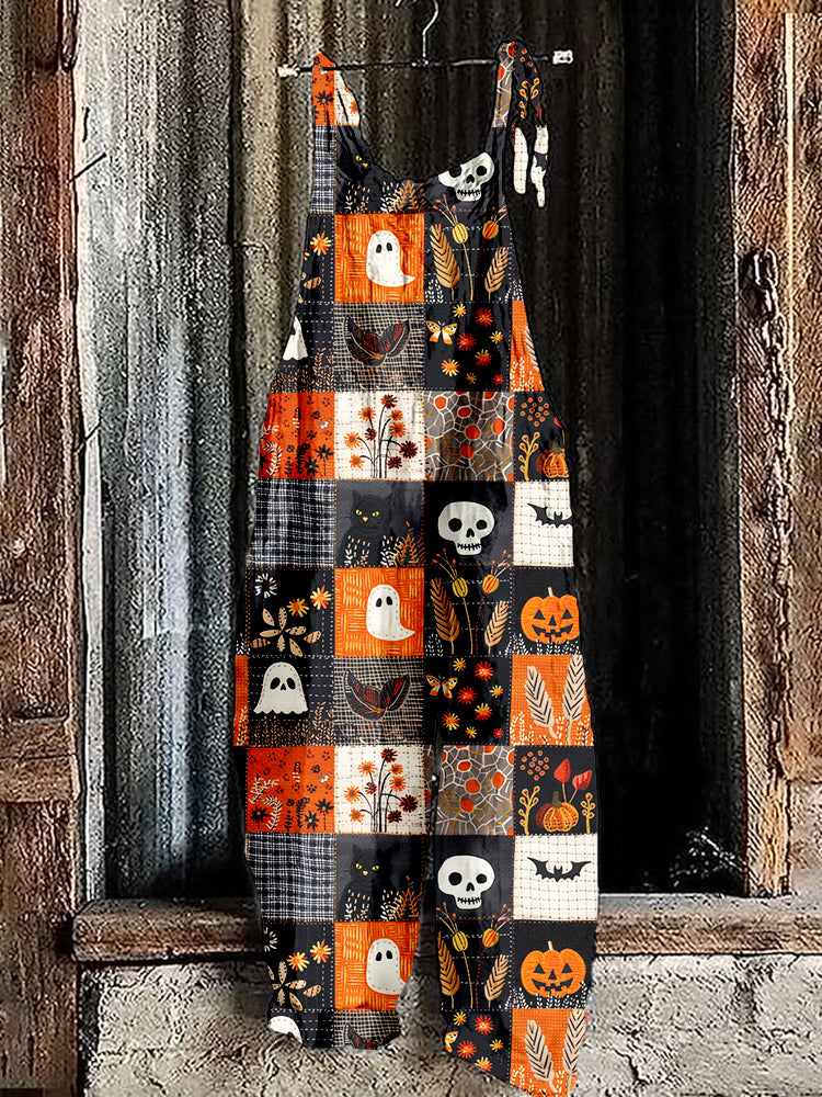 Halloween Patchwork Pattern Comfy Jumpsuit
