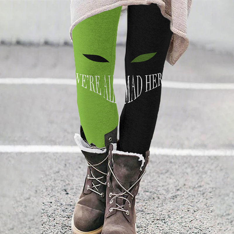 Green Monster Mad Here Print Leggings