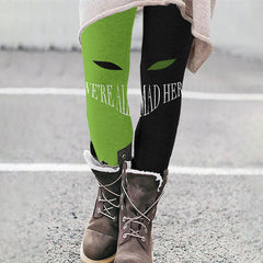 Green Monster Mad Here Print Leggings