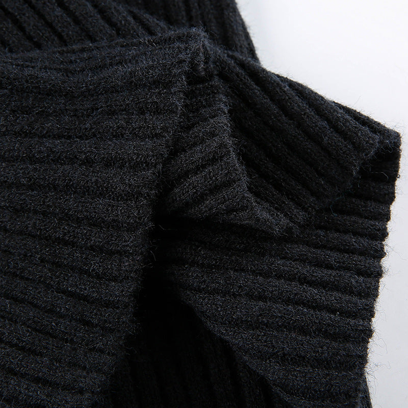 Plain Knit Top With Square Collar And Bubble Sleeves