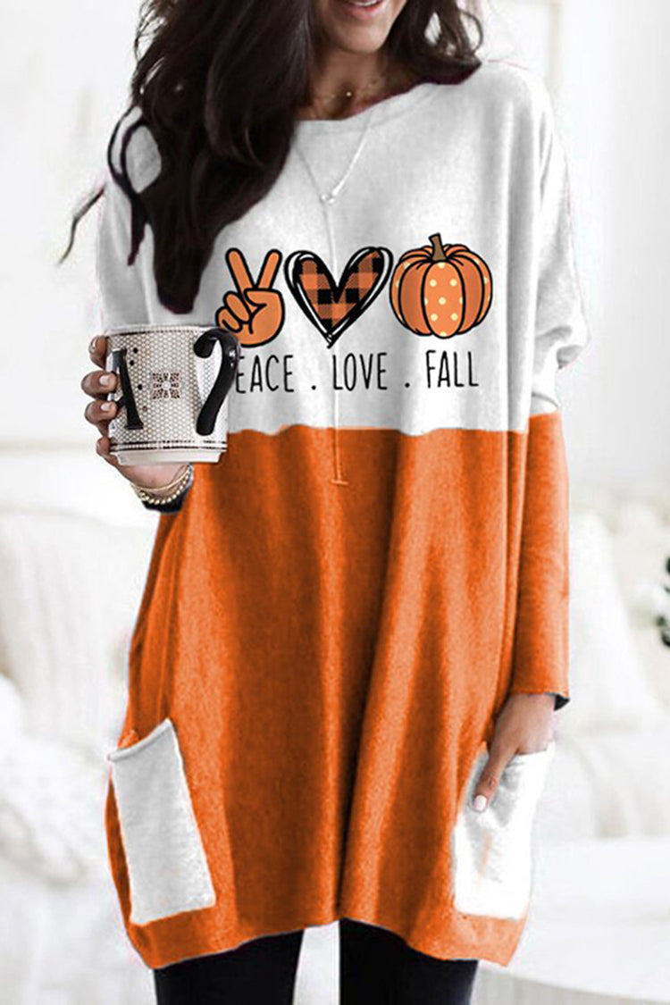 Halloween Print Crew Neck Panel Casual Tunic