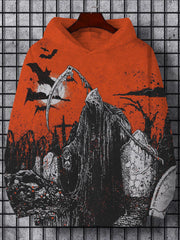 Men's Vintage Halloween Death And Bats Art Hoodie