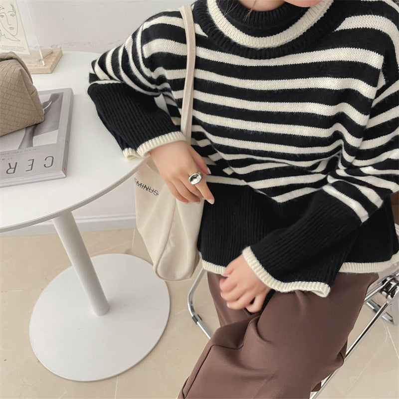 Contrasting Striped Turtleneck Sweater Women
