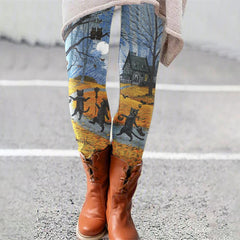 Halloween Cartoon Cat Print Leggings