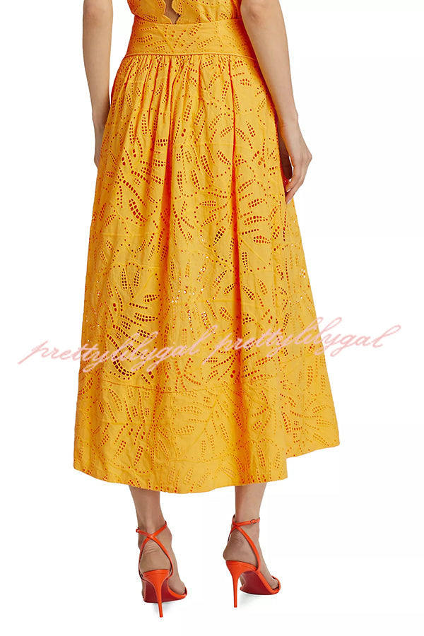 Laylin Cutout Embroidery Lace High Rise Pocketed Midi Skirt