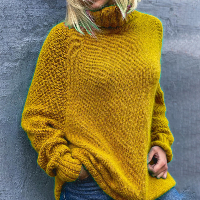 Loose Multicolor Turtleneck Casual Sweater