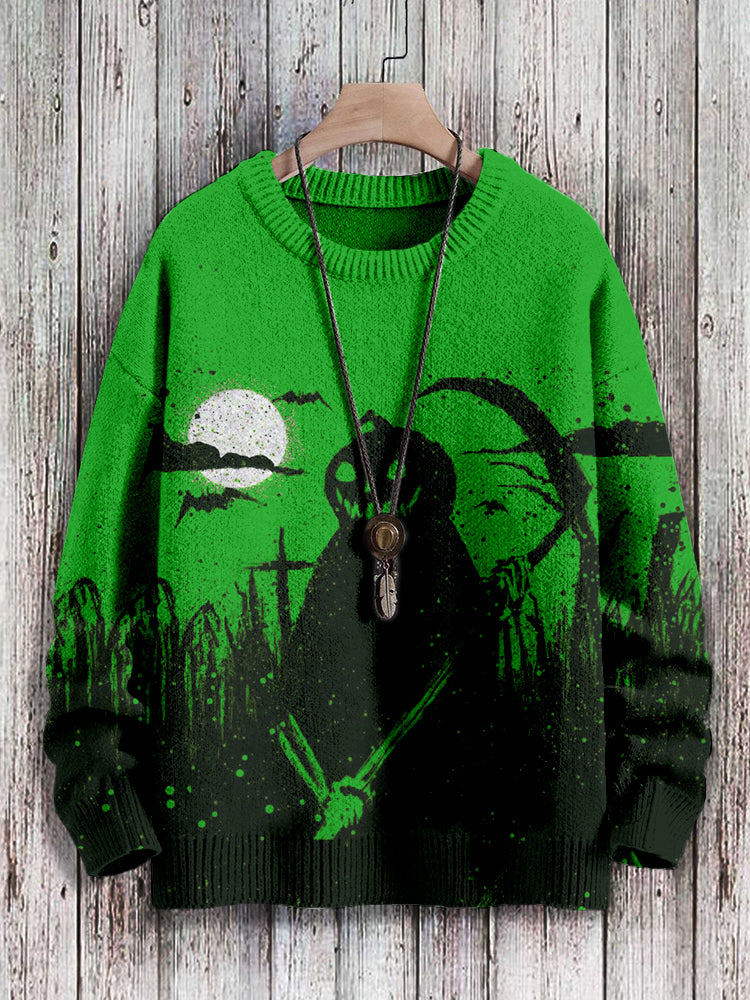 Vintage Halloween Pumpkin Ghost Art Cozy Pullover Sweater