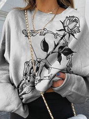 Skull Bow Rose Print Sweatshirt