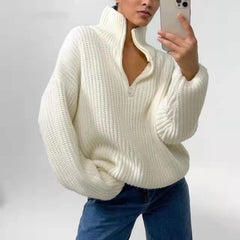 Zipper half turtleneck loose casual sweater