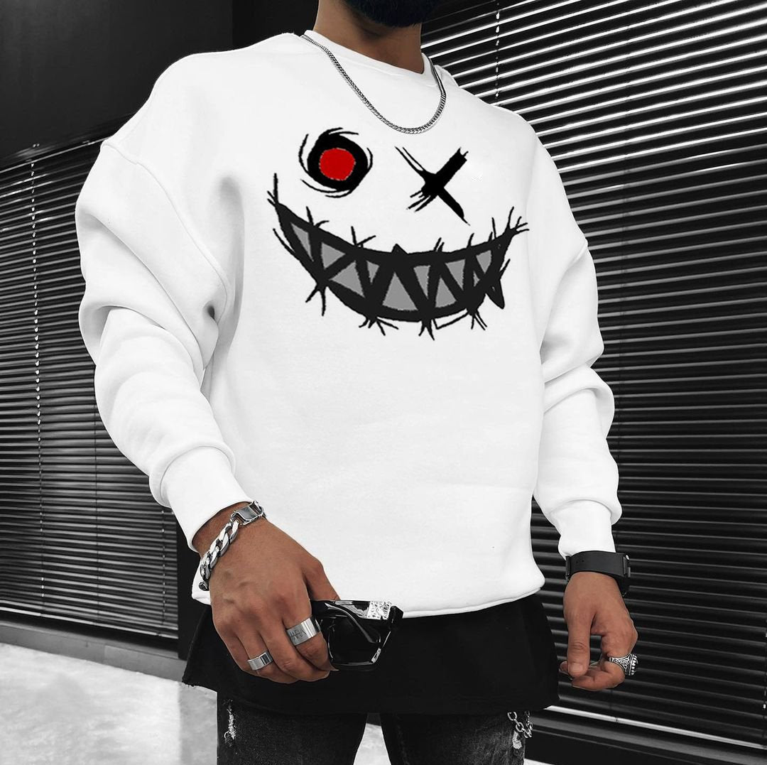 Halloween Smiley Print White Oversized Sweatshirt