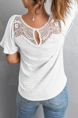 Women's White Crochet Short Sleeve Top