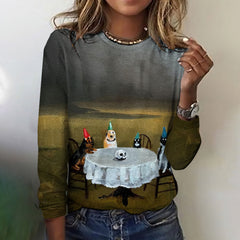 Halloween Animal Party Pattern Round Neck Long-Sleeved T-Shirt