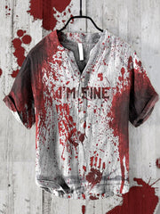 I'm Fine Bloodstained Halloween V-Neck Cotton And Linen Blend Shirt