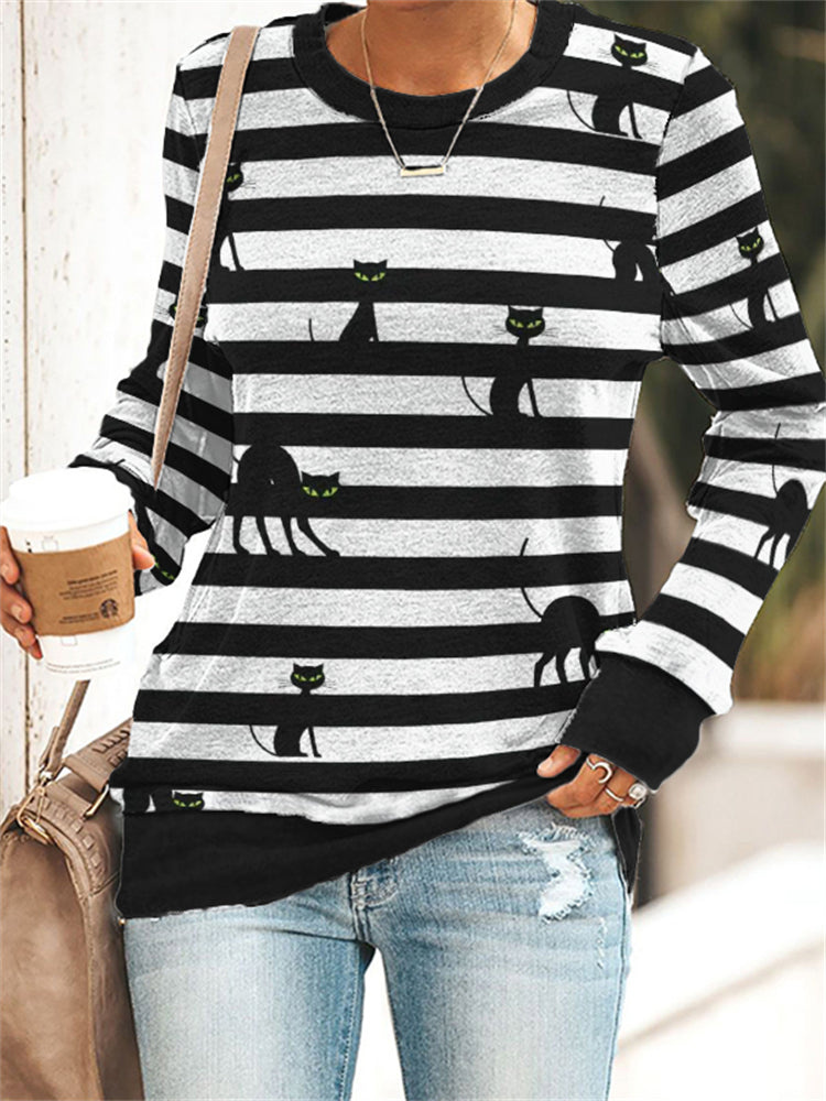 Halloween Black Cats Striped Sweatshirt
