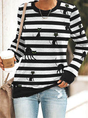 Halloween Black Cats Striped Sweatshirt
