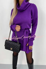Let's Stay In Soft Belted Turtleneck Dress