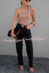 Cute and Unique Knit One Shoulder Tie-up Cutout Loose Sweater