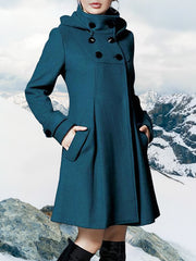 Hooded Double-Breasted Mid-Length Wool Coat