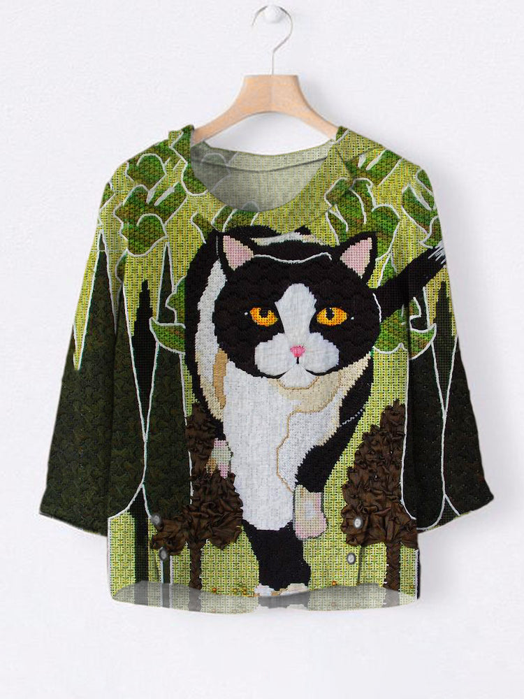 Forest Cat Women's Linen Shirt