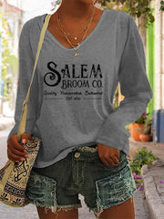 Salem Broom Co Quality Handcrafted Enchanted Est 1692 Print Long Sleeve T Shirt
