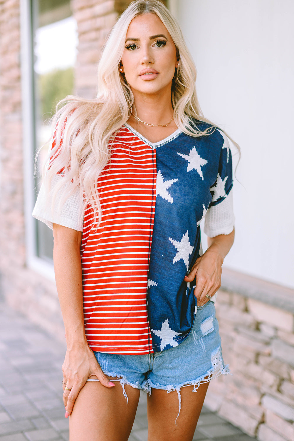 Women's Stripes Knit Short Sleeves Top