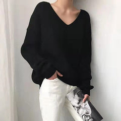 V-Neck Simple Irregular Pullover Sweater