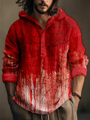 Halloween Spooky Bloody Linen Blend Hooded Shirt