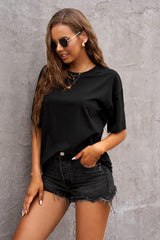 Women's Black Crew Neck Short Sleeve Oversize Tee