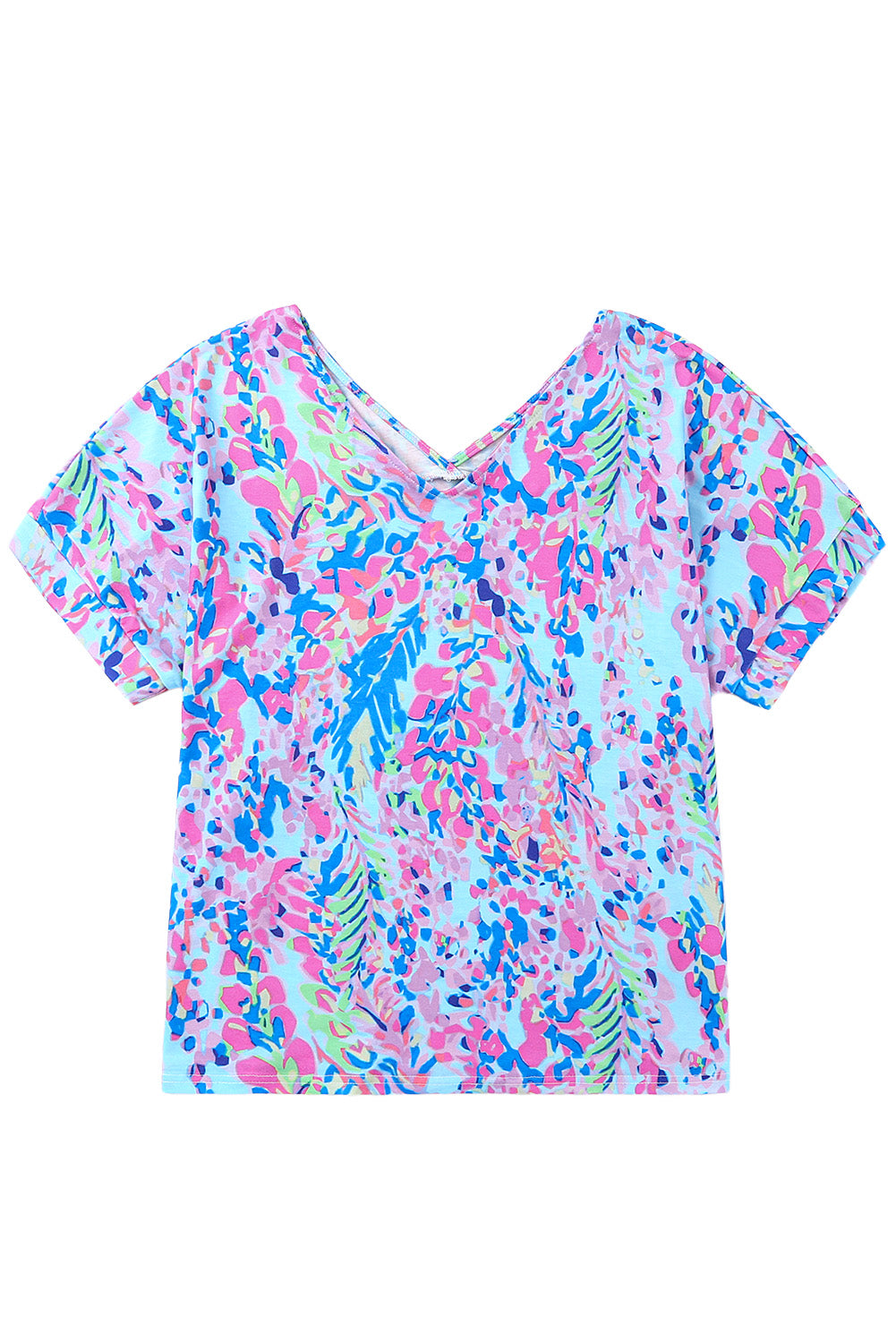 Women's Sky Blue Loose Painted Floral Tee
