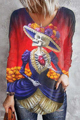 Skull Bridal Print Long Sleeve T-Shirt