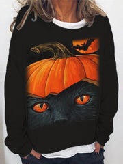 Halloween Scary Pumpkin Cat Sweatshirt