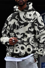 Halloween Black Cat Print Hoodie