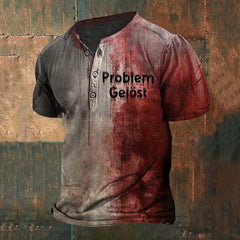 Men's Bloody Problem Solved Halloween Print Henley T-Shirt