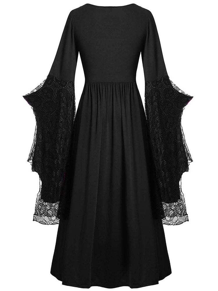 Halloween Skull Print Lace Stitching Dress