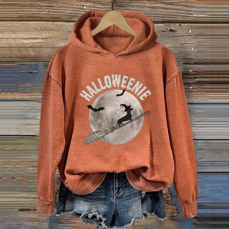Dachshund Halloween Print Long Sleeve Hoodie