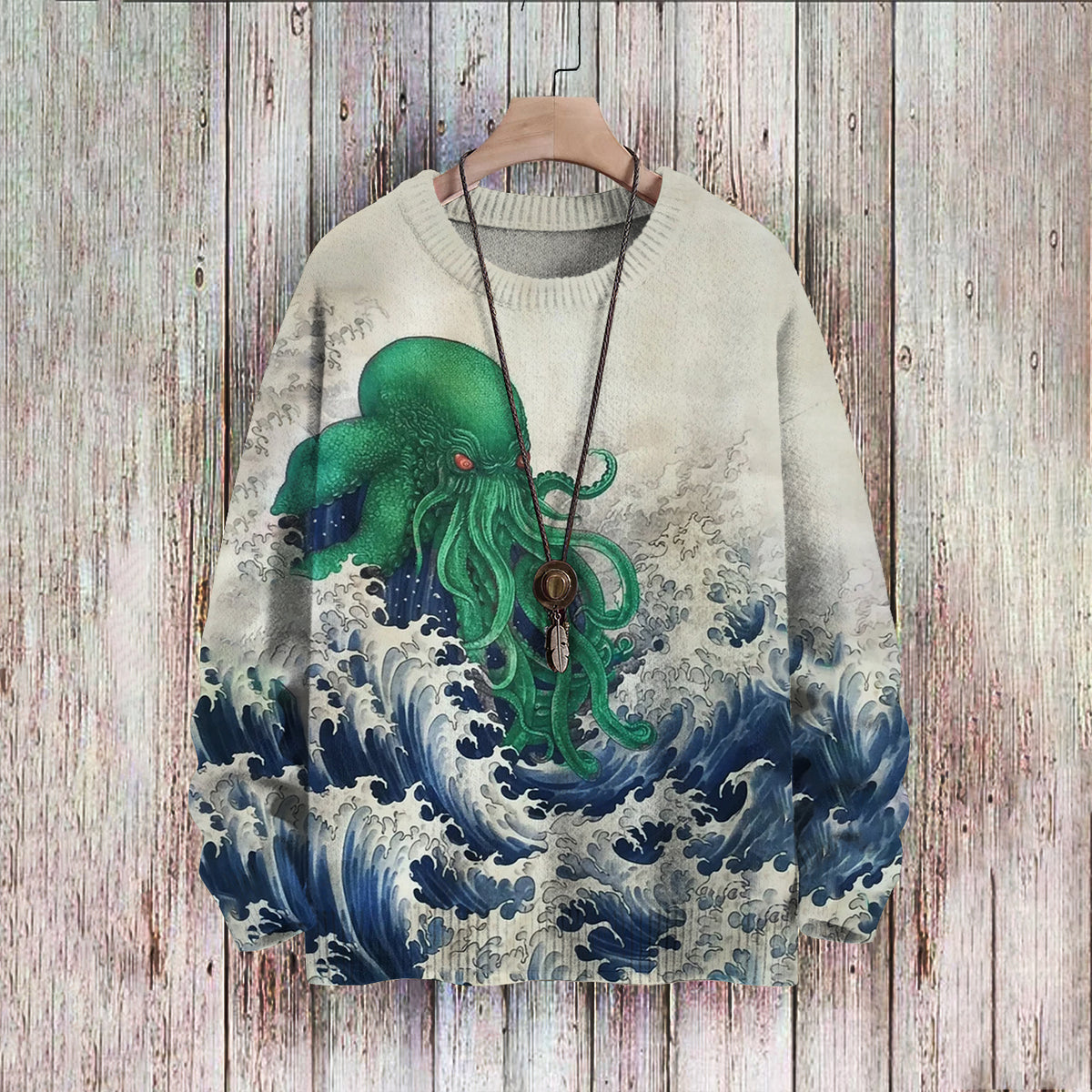 Men's Vintage Octopus Sea Wave Art Cozy Sweater
