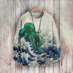 Men's Vintage Octopus Sea Wave Art Cozy Sweater