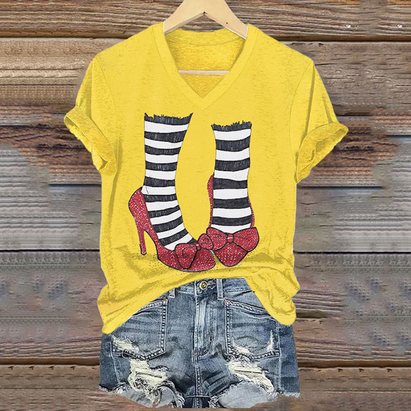 Women's Halloween Red Shoes Printed Casual T-Shirts