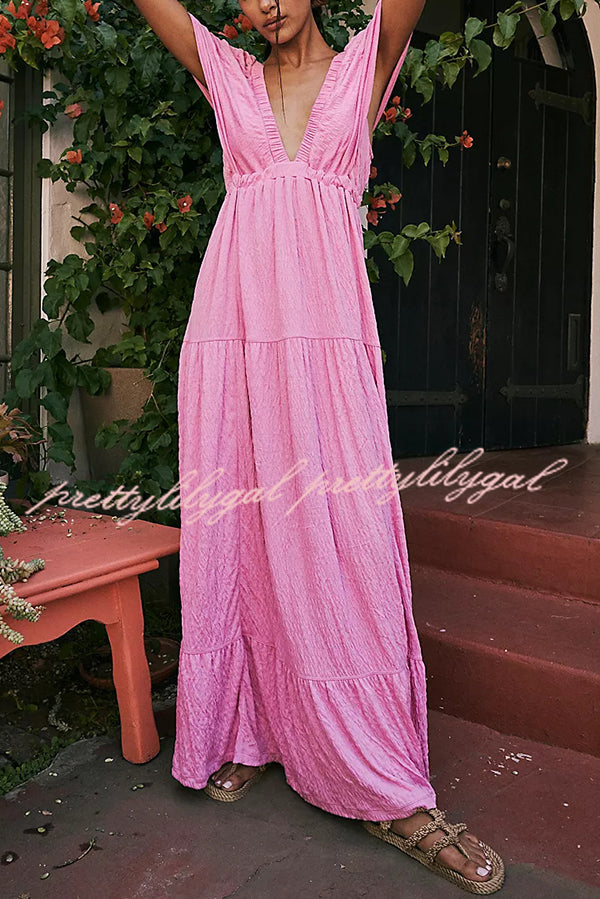 Sexy Backless V-neck Elastic Band Maxi Dress