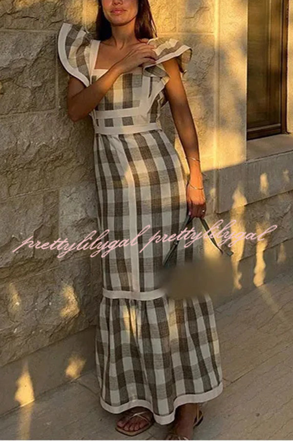Contrast Paneled Sleeveless Square-neck Maxi Dress