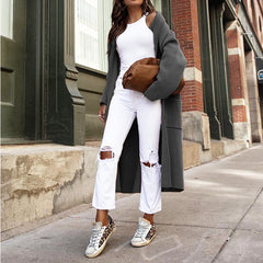 Long-Sleeved Solid Color Loose Woolen Cardigan Coat