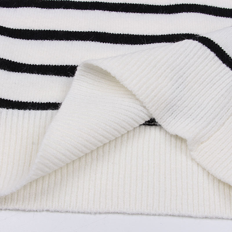 Casual Front Placket Stripe Swater