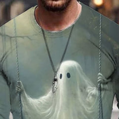 Halloween Ghost Mens Print Long Sleeve T Shirt