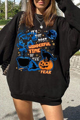 Casual Crew Neck Halloween Print Sweatshirt