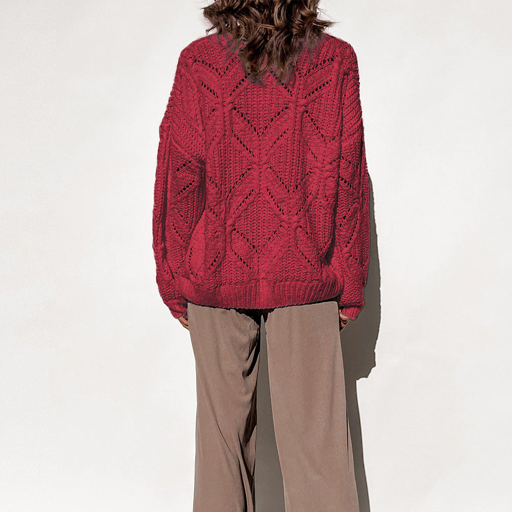 Slouchy hollow knit top with lantern sleeves