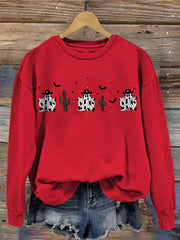 Lovely Halloween Cow & Cactus Graphic Washed Sweatshirt