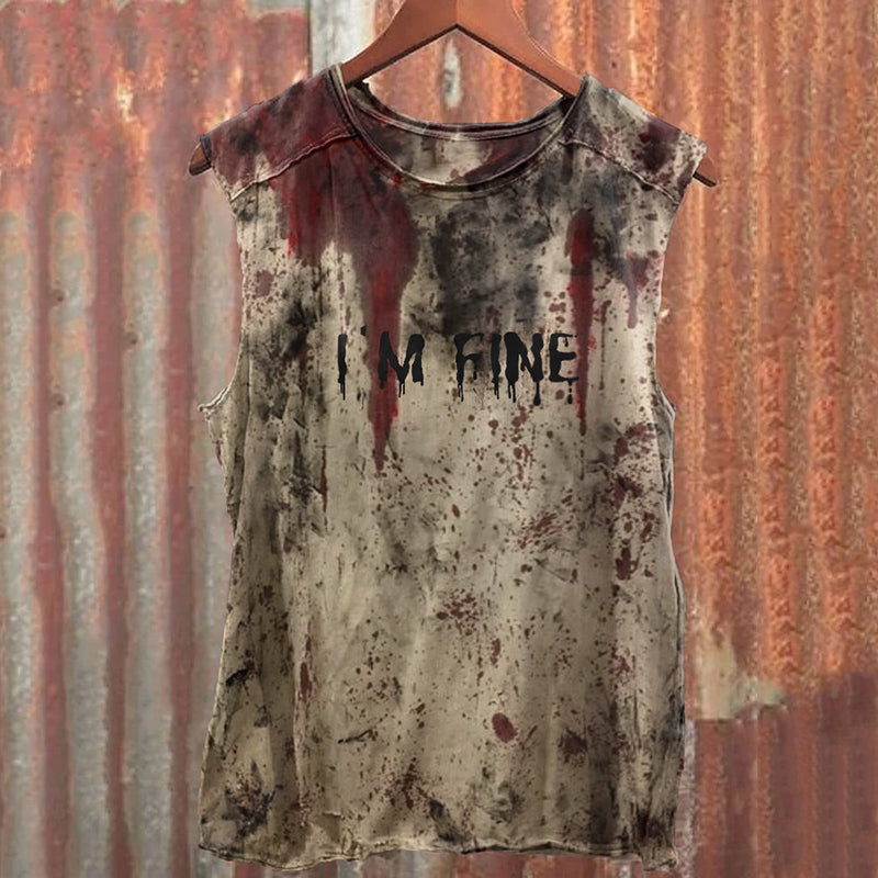 Men's Halloween Bloody I'm Fine Print Casual Tank Top